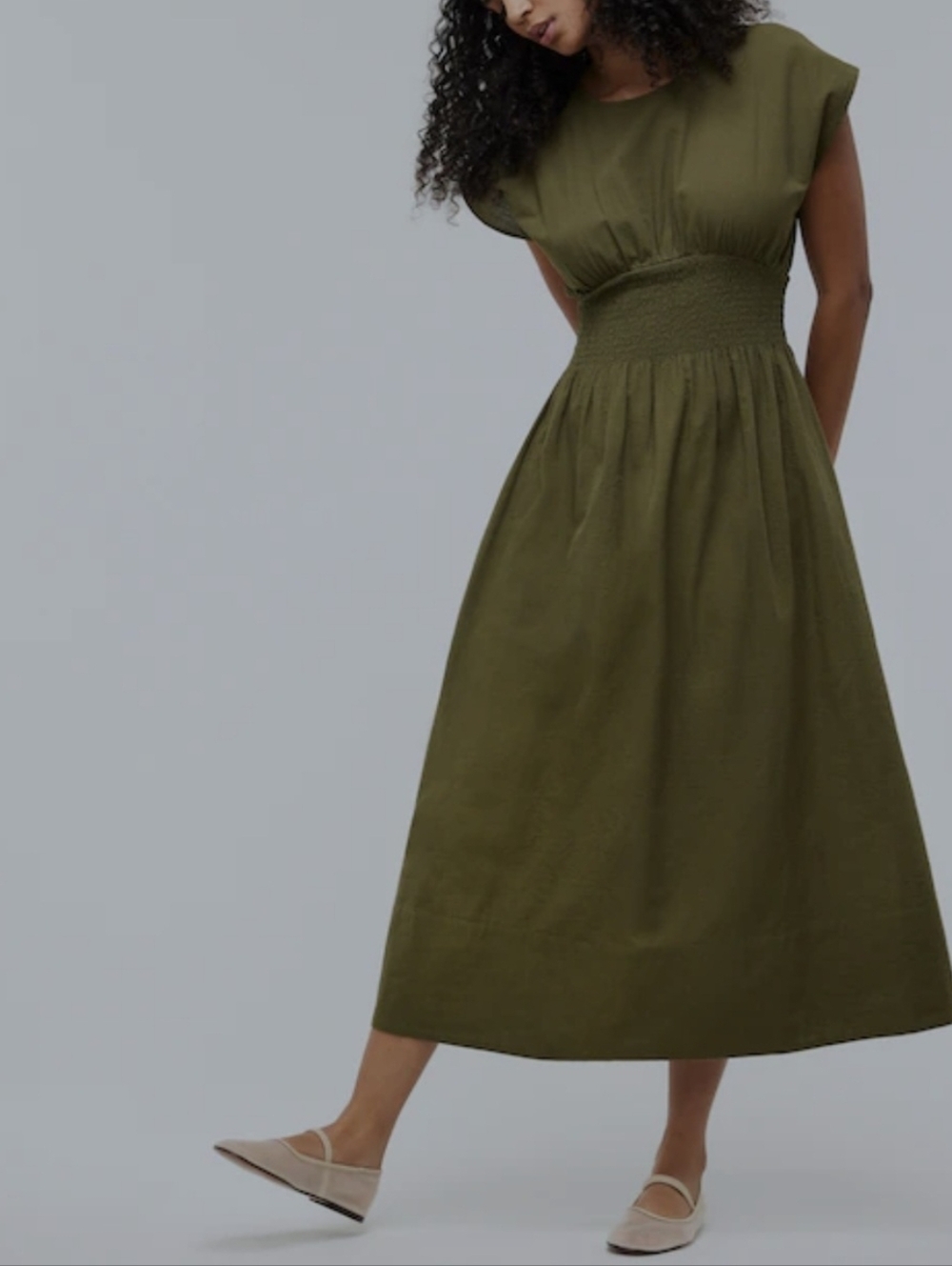 Madewell Sz Small Olive Green Smocked-Waist Maxi Dress - Picture 4 of 9